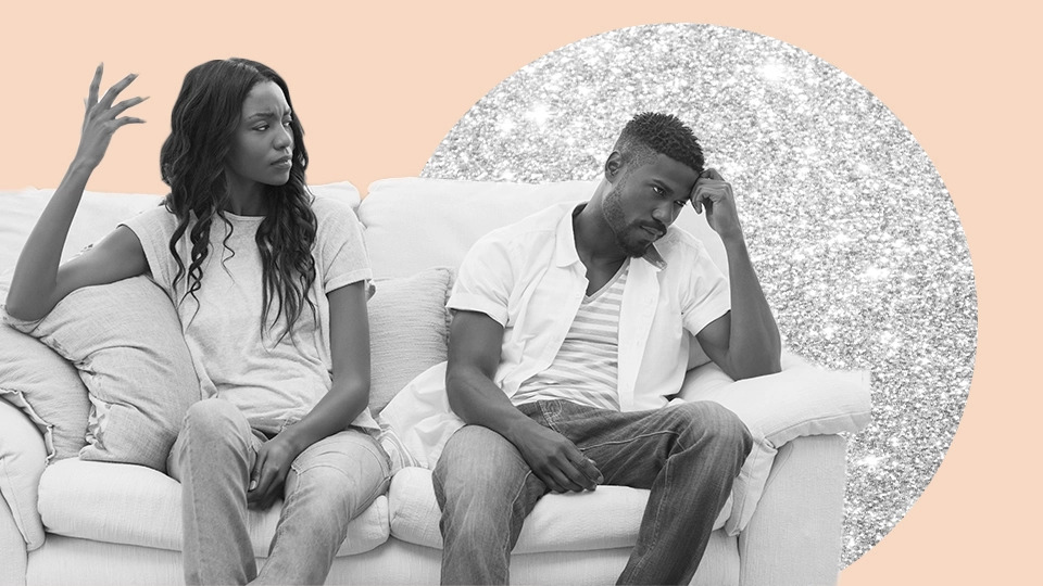 Couples arguying A Man sitting beside his wife listening argument